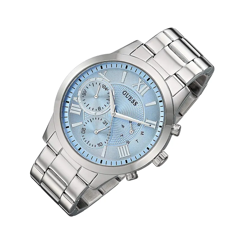 Guess Blue Dial Solid Silver-Tone Ladies Watch- U1070L4